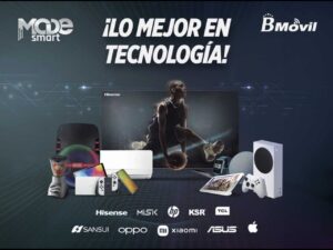 Atleta jugando baloncesto con logos de marcas Hisense, Misik, HP, KSR, TCL, SANSUI, oppo, xiaomi, Asus y Apple.